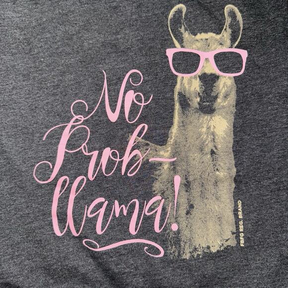No Prob-Llama Women XL Tee Soft Novelty Heather Gray Pink Shirt Shiny Graphic - Picture 2 of 5